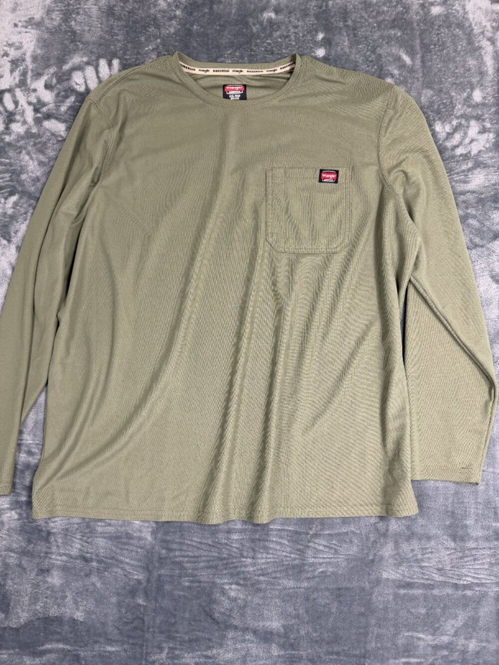 Wrangler Workwear Olive Long Sleeve Shirt Mens 2XL Cotton Blend Crew Neck Pocket